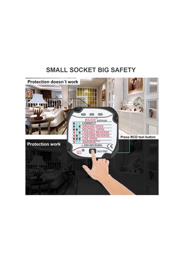 Lemestar Bsıde St01uk İngiliz Standardı Soket Test Cihazı - Rcd/gfcı Akıllı Polarity Ve Faz Testeri, Elektrik Güvenliği Kontrol Cihazı