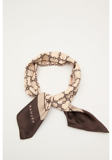 Manuka Desenli Saten Boyun Fuları Monogram-kahverengi Kahverengi
