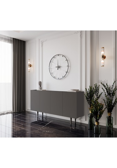 Enwood Capella Gri Mdf 4 Kapaklı Raflı 140 Lık Konsol