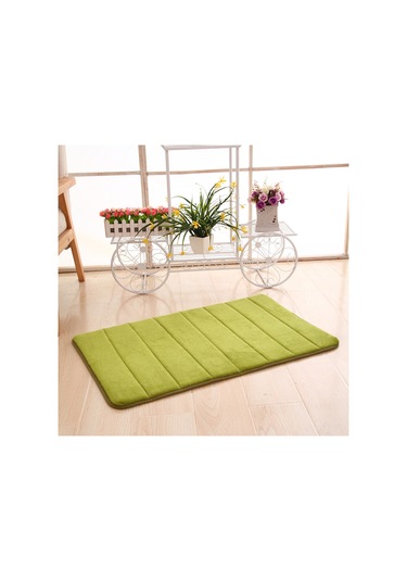 Neevoyu Yeşil Dikey Çizgili Kalın Koral Yün Banyo Paspası - Anti Kayma, Kir Tutucu, Hafif Temizleme - 40x60 Cm Diğer