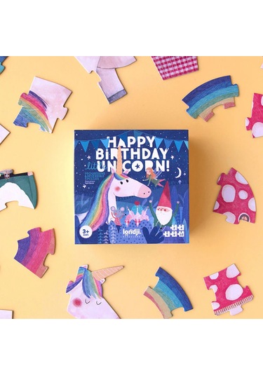 Londji Happy Birthday Unicorn Çift Taraflı Puzzle Canlı Renkler