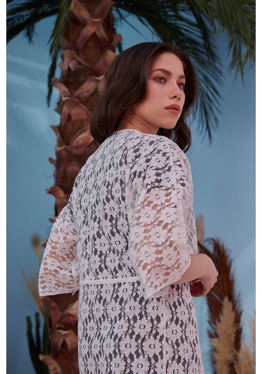 Remsa Mayo Üzerine Önü Açık Pareo 498-486 Kırık Beyaz Beyaz