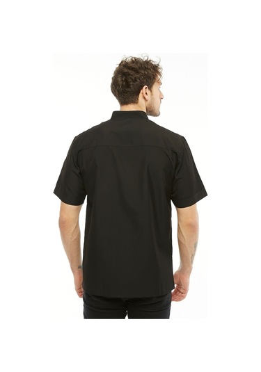 Uniprom Kısa Kollu Aşçı Ceketi Önlük Omuz Nakışlı Cepli Şef, Garson Siyah