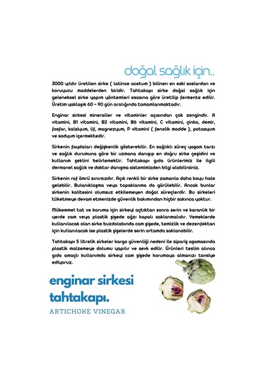 Tahtakapı Enginar Sirkesi 500 ML