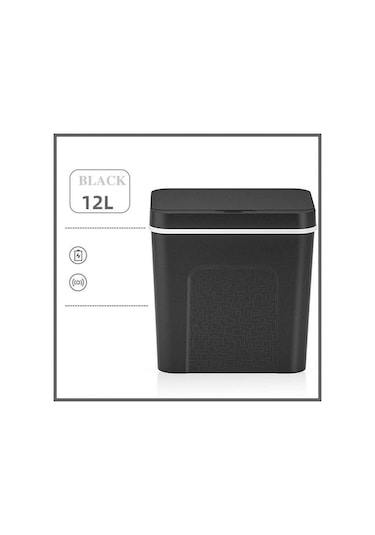 Novahub Siyah 12 Litre Akıllı Sensörlü Çöp Tenekesi Ev Sınıflandırma Mutfak Oturma Odası Banyo Tuvalet Su Geçirmez Otomatik Kapaklı Siyah Siyah
