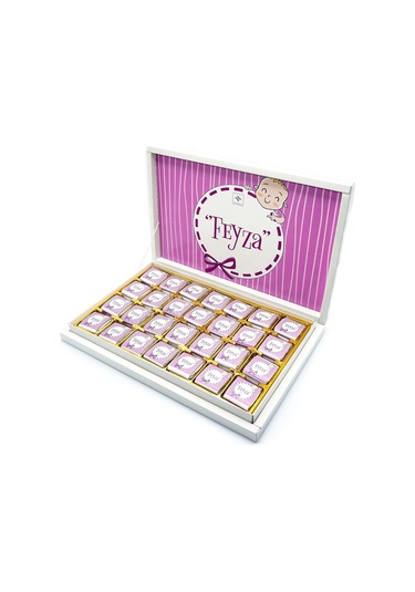 Kız Bebek Çikolatası 72 Adet Madlen Çikolata Mor Kurdela