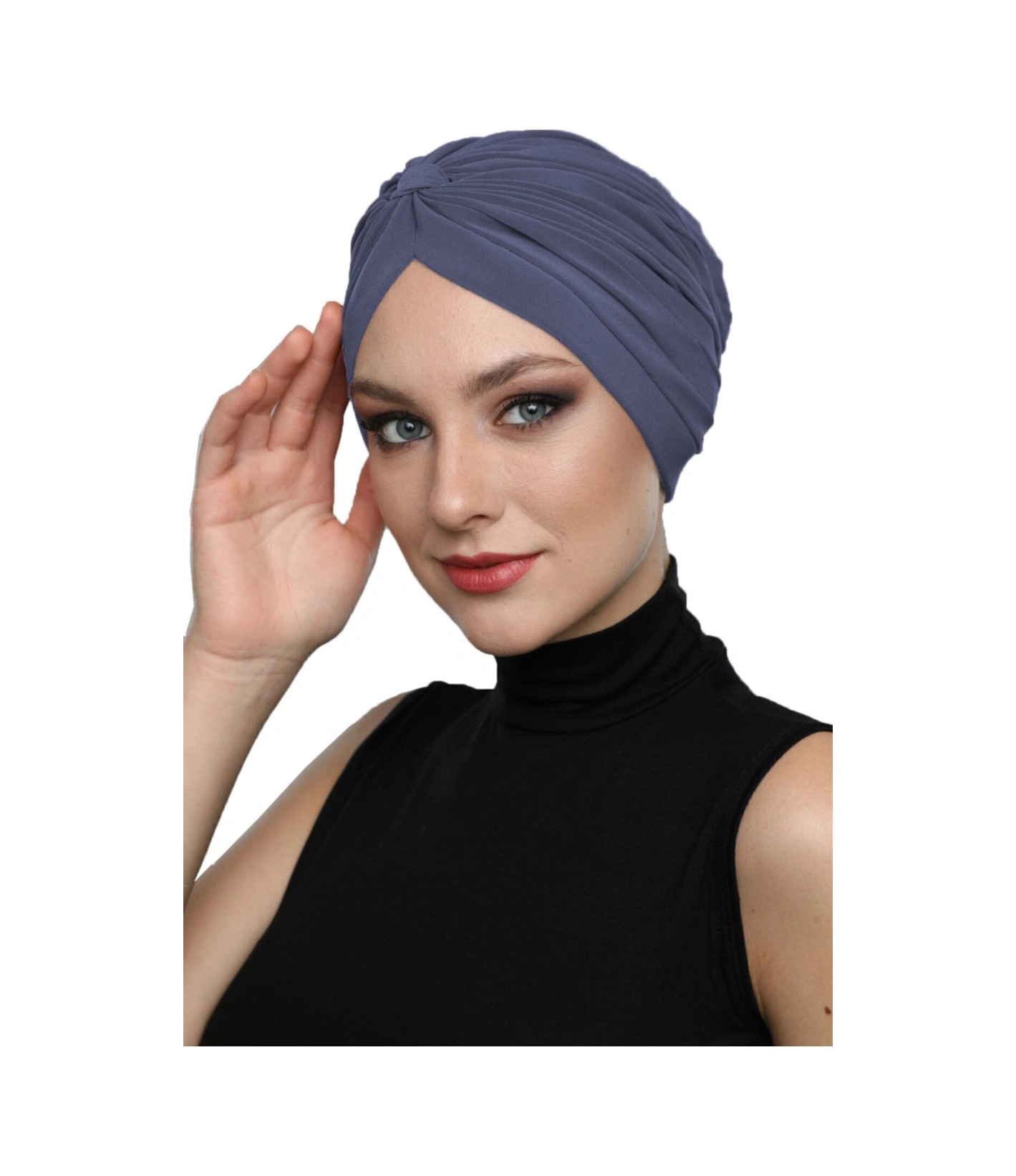 Çapraz Bantlı Koyu Gri Hazır Türban Tesettür Havuz Bonesi Koyu Gri