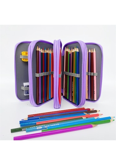 Tuomeng Öğrenci Büyük Kapasiteli Düz Renk Sanat Resim Kalem Kutusu Pu Kalem Çanta 72 Delik Mor