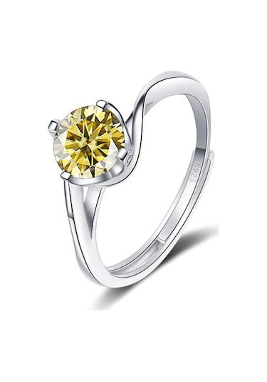Sarı Bague Ringen 1ct Vvs Mozanit Takı Alyans 925 Ayar Gümüş Kaplama Beyaz Altın Dört Pençe Büküm Tasarım Açık Yüzükler