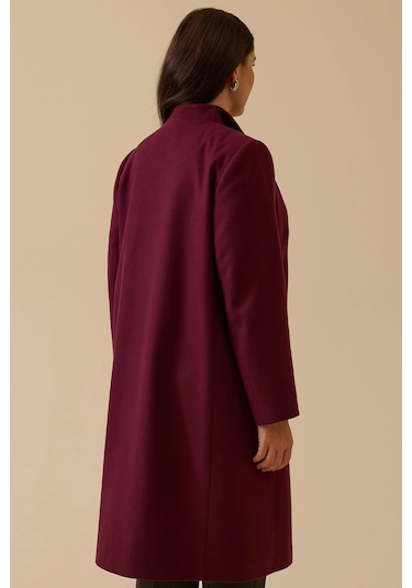 Galaxi Kadın Büyük Beden Düğmeli Kaşe Kaban 4001 Bordo Bordo
