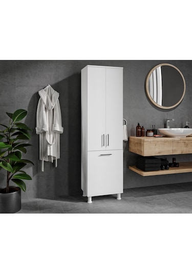 Rosepal Mobilya Sezar Kirli Sepetli Banyo Dolabı Beyaz