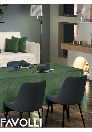 Kadife Dokulu Zeytin Yaprağı Masa Örtüsü Zeytin Yaprağı