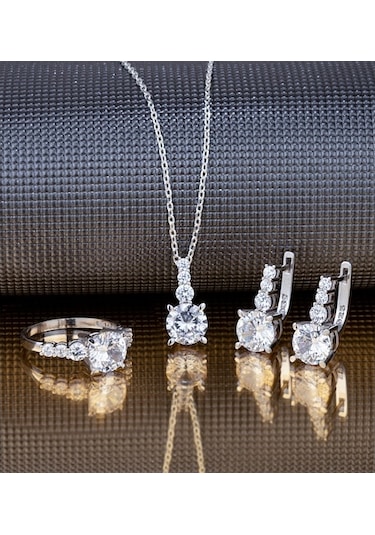 925 Ayar Gümüş Süzme Taş Takı Seti