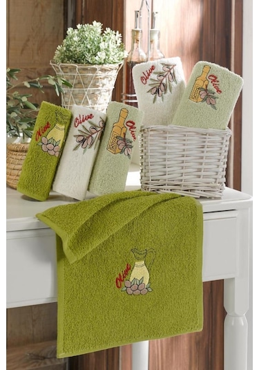 Bonny Home Nakışlı Olive Desenli Pamuklu 6'lı Mutfak El Havlusu