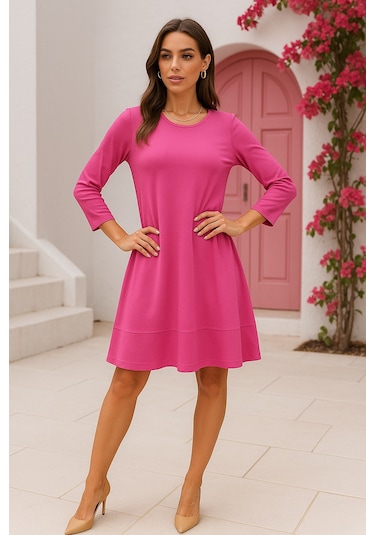 Rich Kadın Pembe Gizli Cepli Uzun Kollu Elbise Pembe