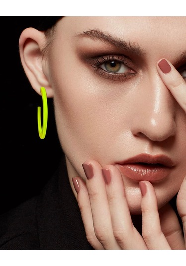 Vkemall 4 Çift Akrilik C-shape Neon Küpe Turuncu/sarı/yeşil/pembe - Hafif, Dayanıklı, Partiler Ve Gündelik Kullanıma Uygun 4.5 Cm Rose