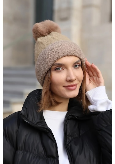 Ponpon Detay Kadın Bere 1136 Vizon Vizon