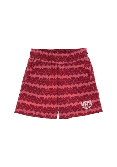 U.S. Polo Assn.  Kız Çocuk Vişne Kalp Desen Baskılı Örme Şort 50306302-VR223