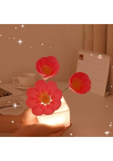 Homyl Otomatik Blooming Çiçek Gece Işık Yatak Odası Ekran Pembe Çok Renkli