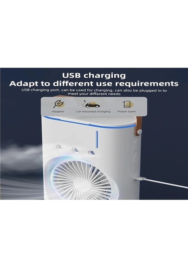 Yaozixa Usb Şarjlı Çift Lüftü Buhar Saçan Soğutucu Fan - Ev, Kamp, Yolculuk İçin Taşınabilir Nemlendirici Soğuk Hava Makinası