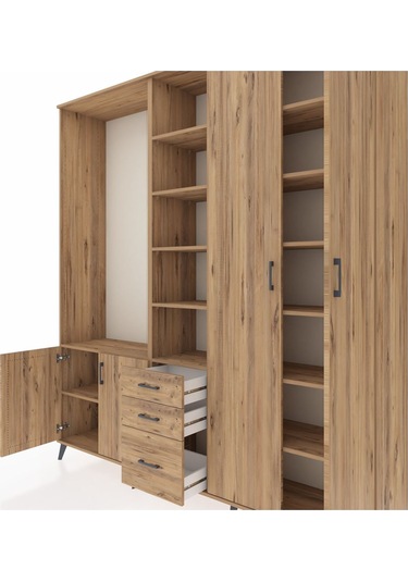 Hyperion Dolap 13 Raflı 3 Çekmeceli 4 Kapaklı 220x44x243 Çam-çam/çam Atlas Çam/atlas Çam