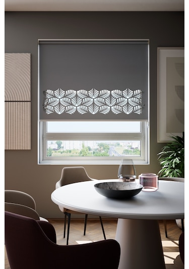 Lazer Kesim Mat Stor Perde, Lazer Kesimli Modern Serisi, M-151004 Antrasit Renk Antrasit