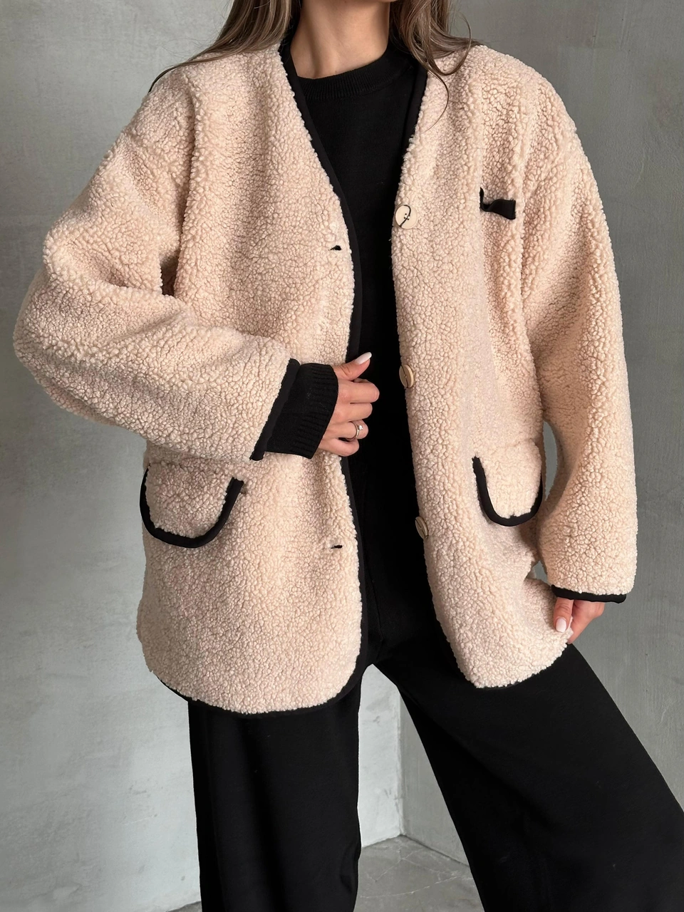 Taş Oakland Şerit Detaylı Bürümcük Ceket Taş