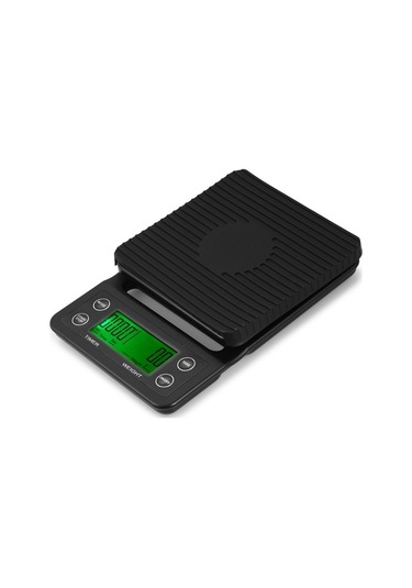 "5kg Hassas Kahve Terazisi - Büyük Lcd Ekranlı, Zamanlayıcı Ve Tara Fonksiyonlu Mutfak Terazisi" Siyah Siyah