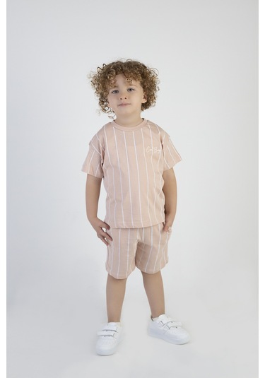 Erkek Çocuk Cool Boys Baskılı Çizgili Kısa Kollu Şortlu Alt Üst Takım 001