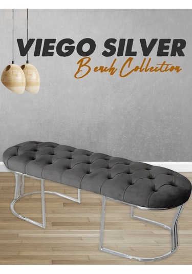 VİEGO SILVER GRİ-Kapitoneli Model Puf&Bench&Koltuk-Oturak-Uzun Makyaj Puff-Yatak Odası Ucu&Önü