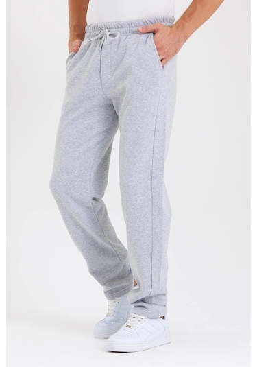 Mmetalic Siyah Arka Cepli Etiket Detaylı Düz Paça Erkek Içi Pamuklu Eşofman Altı 001 Gri