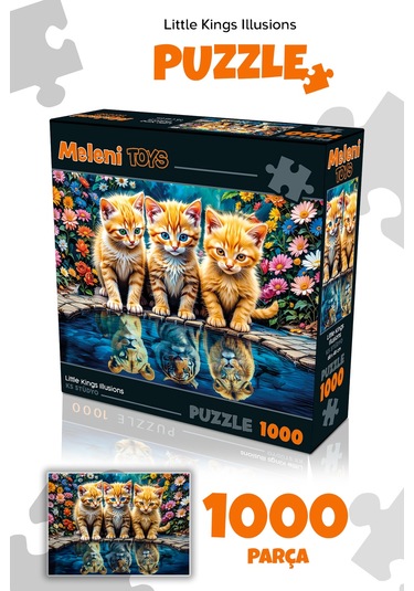 1000 Parça Little Kings Illusions Puzzle - Aslan Kral Kedi Yapboz 68x48 Cm