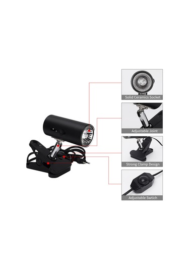 Yifomall Kara Renk E27 Vidalı Sürüngen Isı Lambası - 50w Ampül Dahil - Rotatif Bağlantı - Güneş Işığı Simülasyonu - Avrupa Standartı Siyah