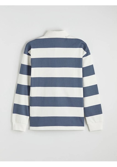 Lc Waikiki Mavi Polo Yaka Çizgili Erkek Sweatshirt
