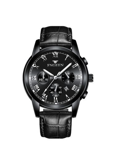 Novahub Fngeen 4006 Erkek Kuvars Saat, Siyah Deri, Çelik, Siyah Yüzey Çok Renkli Tasarım Çok Renkli