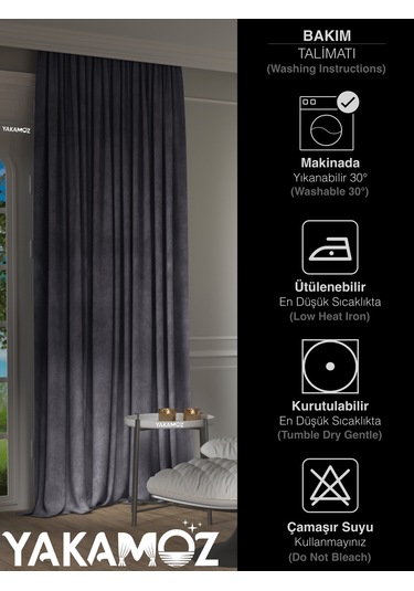 Yakamoz Kadife Görünüm Karanlık Gri Ada Fon Perde Ekstraforlu Velvet Touch Serisi Karanlık Gri