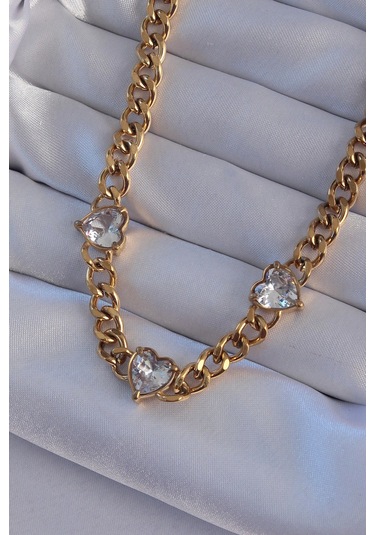 Dodes Dodes 316l Çelik Gold Renk Zirkon Taşlı Kalp Model Zincir Kolye Tg27bko8949 Çok Renkli