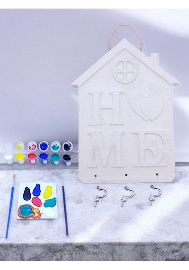 Kendin Boya Ev Anahtar Askısı,2 Farklı Fırça Ve 6lı Akrilik Boya