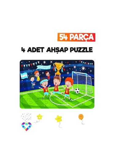 Ahşap 54 Parça 4 Adet Çocuk Puzzle