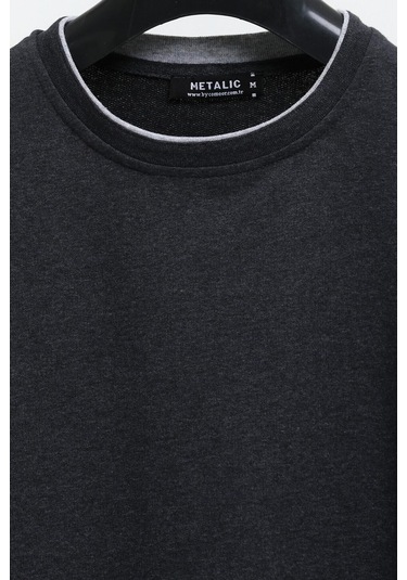 MMetalic Erkek Antrasit Çift Bisiklet Yaka Baskı Detaylı Standart Rahat Kesim Sweatshirt Antrasit