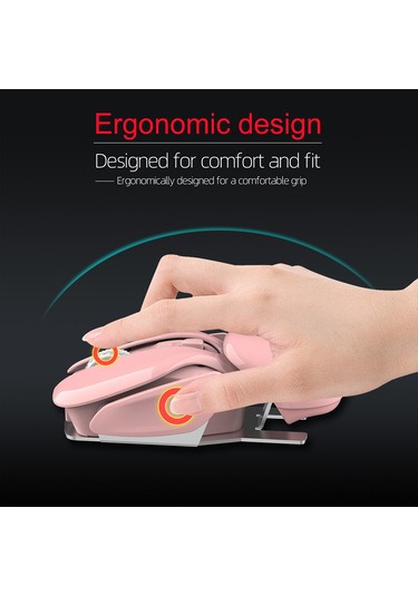 Mufunye T37 Kablosuz Mouse, 2.4g Teknoloji, Sessiz Tıklama, 3 Seviye Dpı Ayarı, İçin Dolu Şarjlı Pil, Pembe Ofis Mouse'u Optik