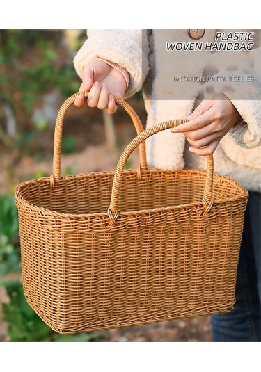 Xiaaokeji Rattan Alışveriş Sepeti Basit Alışveriş Sepeti Çevre Dostu,b Kahverengi