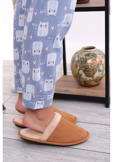 Wordex U050 Unisex Kışlık Ev İçi Kürklü Yünlü Terlik Hardal