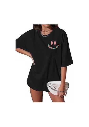 Efnaz Style Bisiklet Yaka Kısa Kol Baskılı T-shirt - Siyah