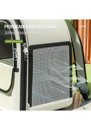 Honeybeeshop Nefes Alabilir Büyük Kapasiteli Gray One Size Yan Açkılı Kedi Sırt Çantası Taşıyıcı Dayanıklı Pvc Fermuarlı
