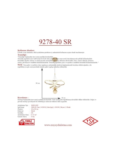 Eray Aydınlatma 9278-40 Led Sarı Avize