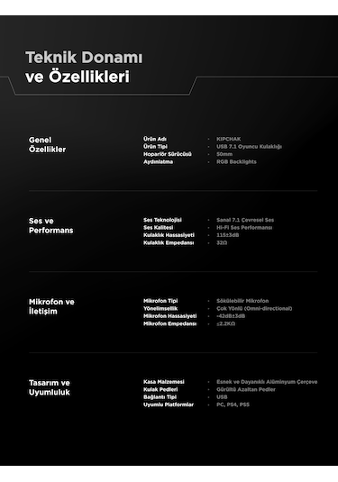 Kipchak Gaming Mikrofonlu Oyuncu Kulaklığı Siyah Rgb Led 7.1 Rm-k55
