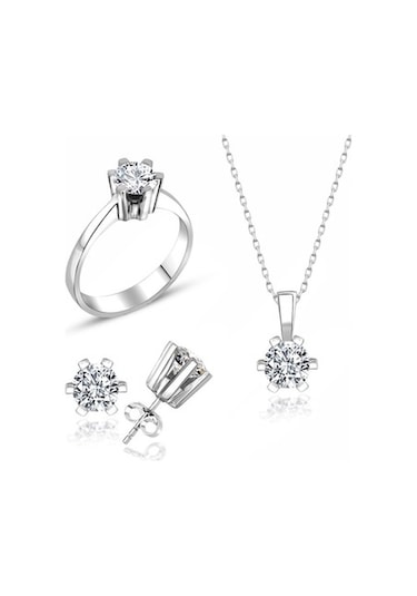 Sertifikalı Swarovski Tektaş Özel Tasarım 925 Gümüş Set Takım