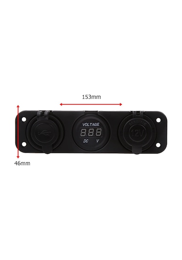 Çift USB Araç Şarj Soketi Voltmetre Çakmaklık 12V