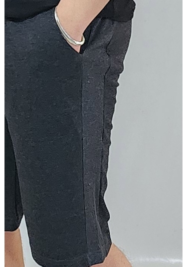 Erkek Antrasit Yandan Şerit Detaylı Şort Antrasit - Melanj